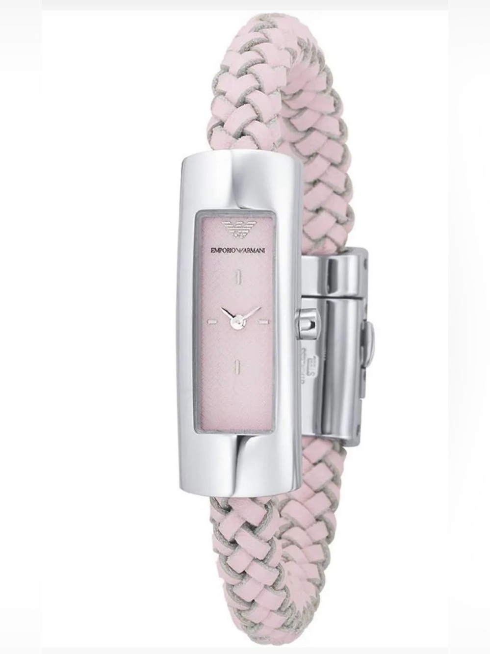 Emporio Armani Pink Braided Leather Strap Women's Watch with Silver Case